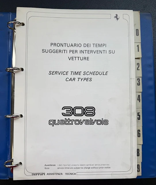 Genuine Ferrari 308 Quattrovalve Service Time Schedule